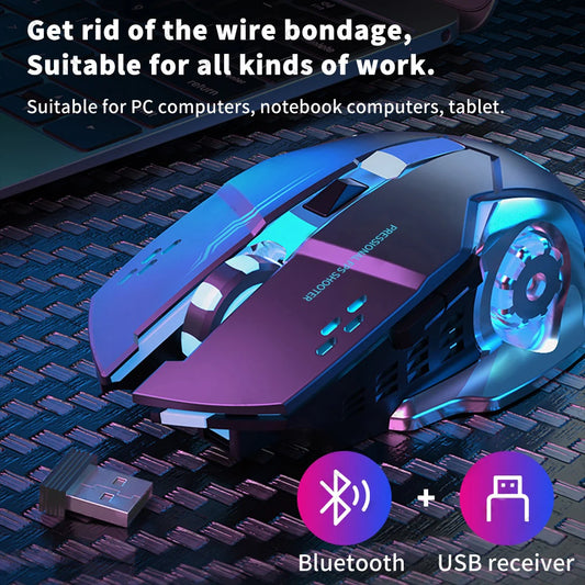 Mouse Wireless Bluetooth Ergonomico Ricaricabile – Silenzioso con Retroilluminazione RGB