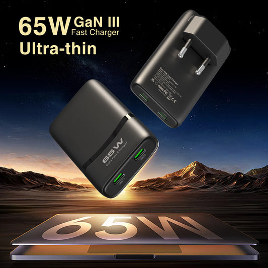 Caricatore GaN 65W Ultra Compatto – Doppia Porta USB-C con Ricarica Rapida