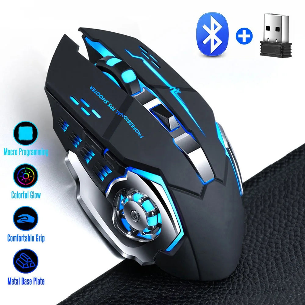 Mouse Wireless Bluetooth Ergonomico Ricaricabile – Silenzioso con Retroilluminazione RGB