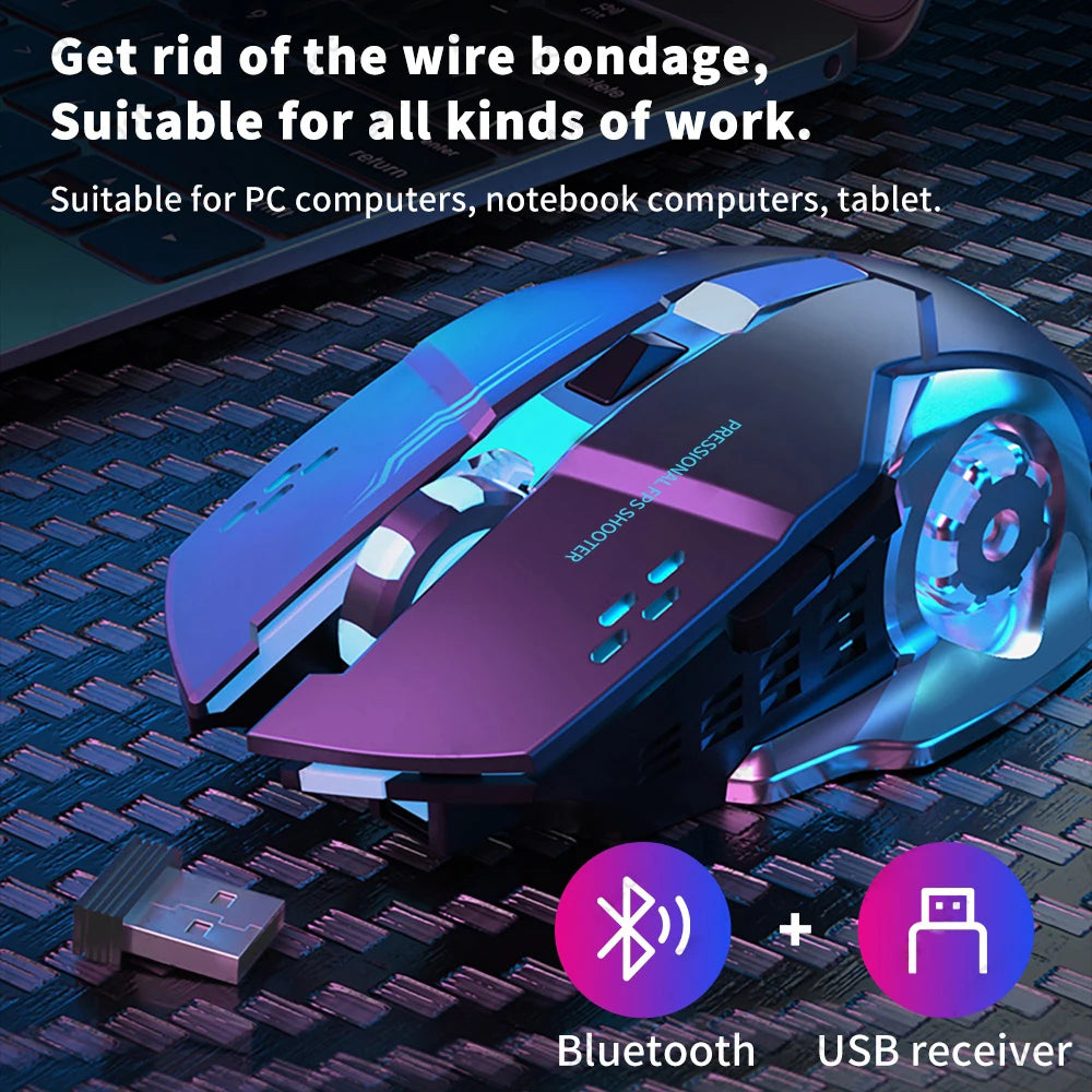 Mouse Wireless Bluetooth Ergonomico Ricaricabile – Silenzioso con Retroilluminazione RGB