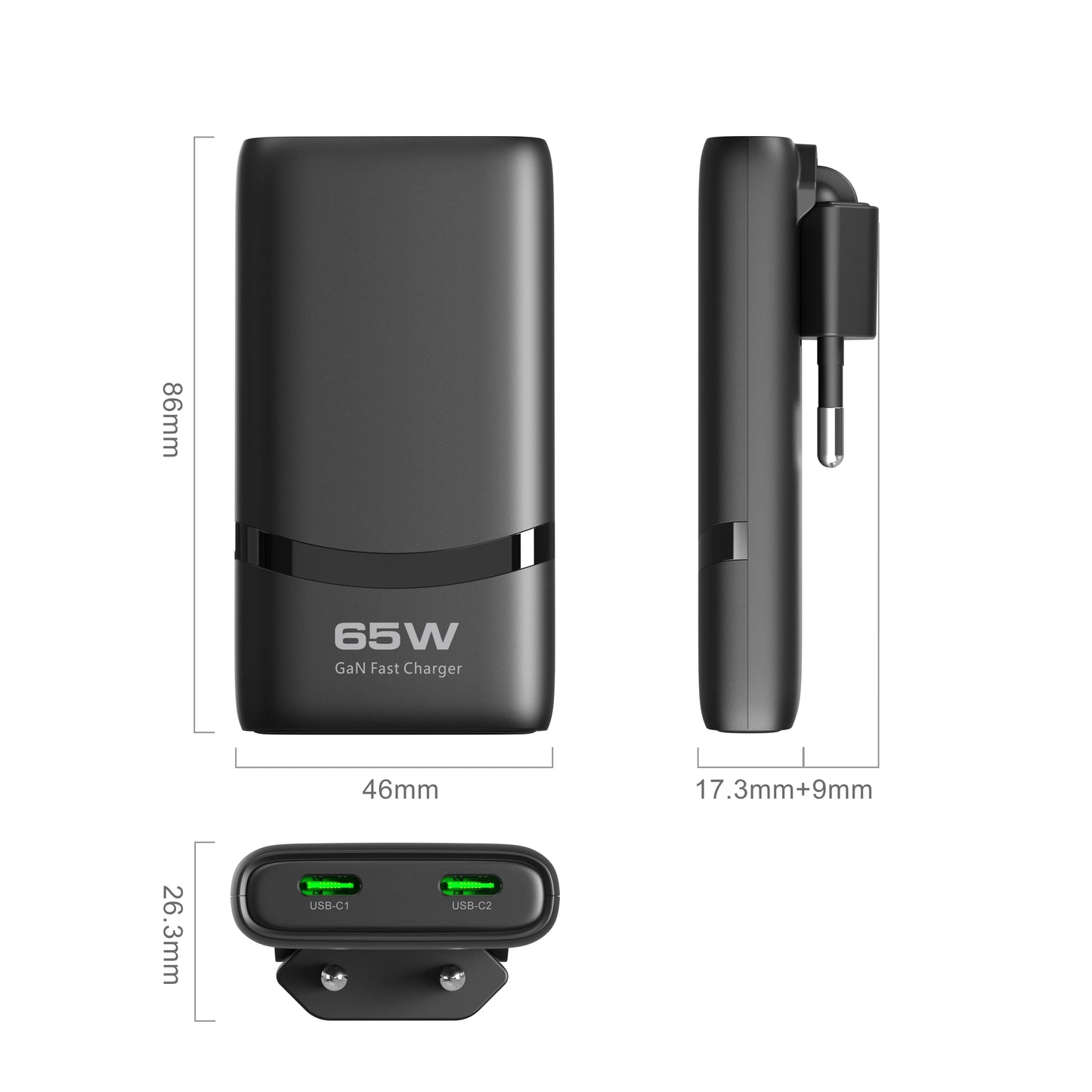 Caricatore GaN 65W Ultra Compatto – Doppia Porta USB-C con Ricarica Rapida