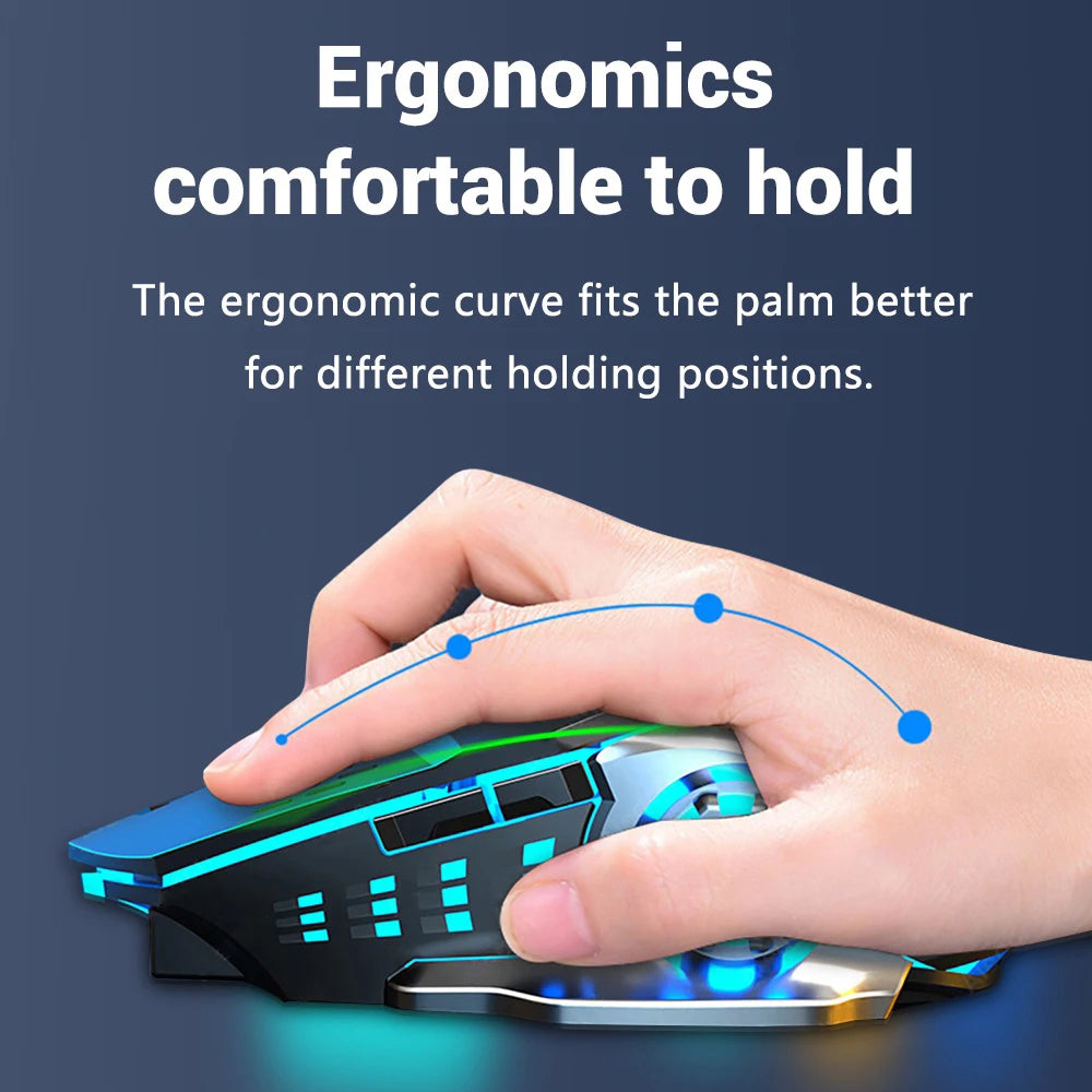 Mouse Wireless Bluetooth Ergonomico Ricaricabile – Silenzioso con Retroilluminazione RGB