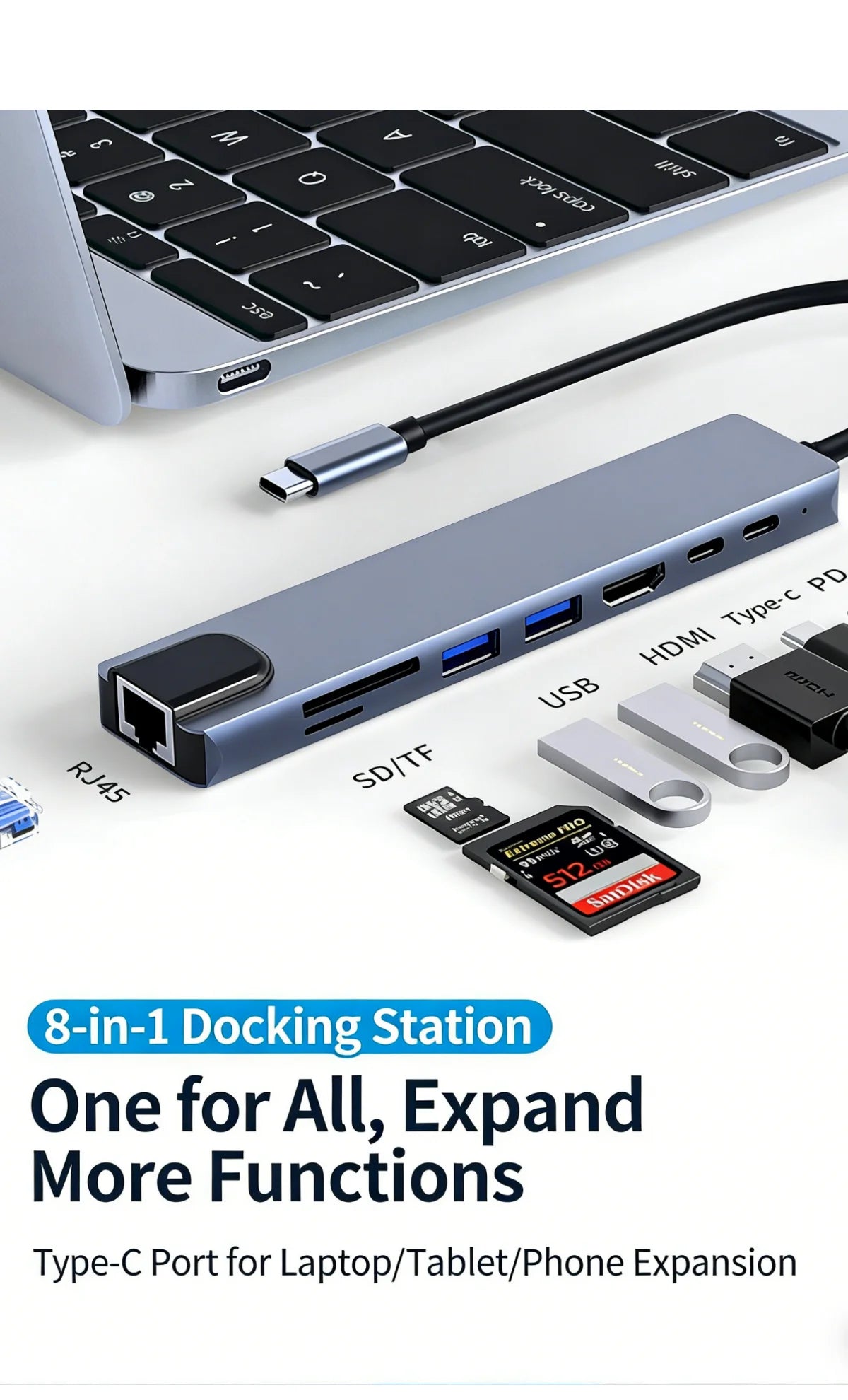 Hub USB-C 8 in 1 – Collega Tutto al Tuo Laptop
